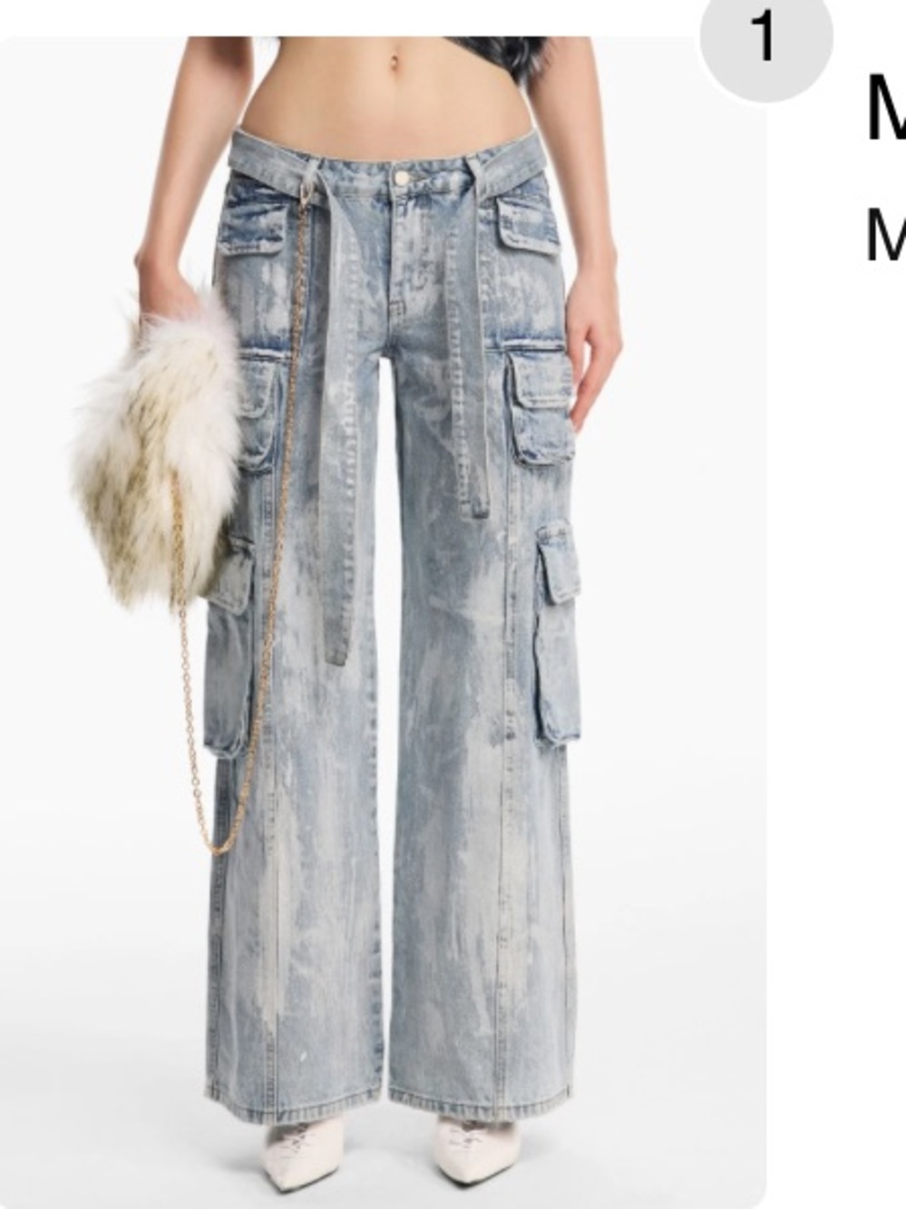 Matisse Light Wash Gray Wide-Leg Cargo Jeans